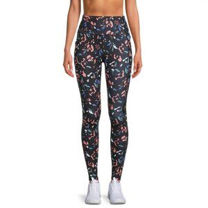 Avia Womens Black Pull On Floral Print Leggings XS Side Pockets Elastic Waist